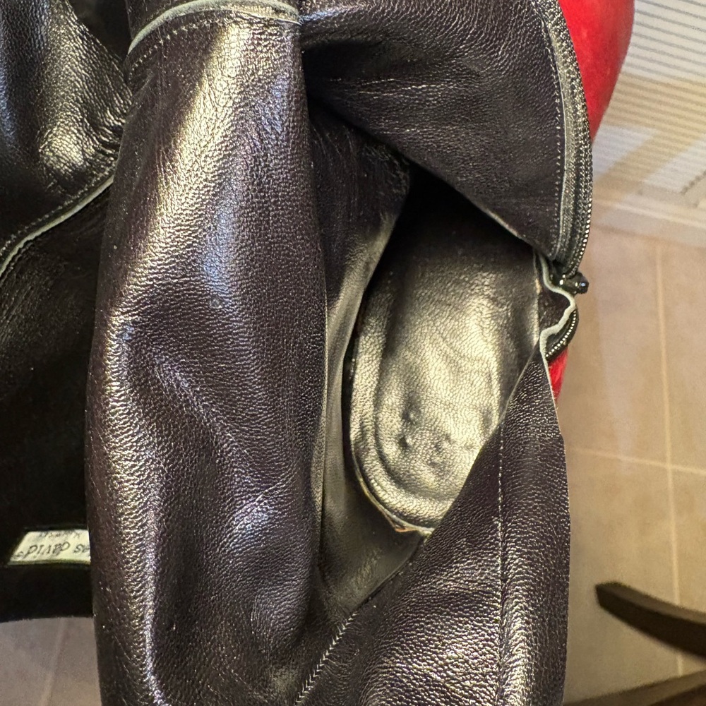 💋Charles David ♥️ Red Leather Stiletto Heeled Pointy Zippered Boots - Picture 11 of 16